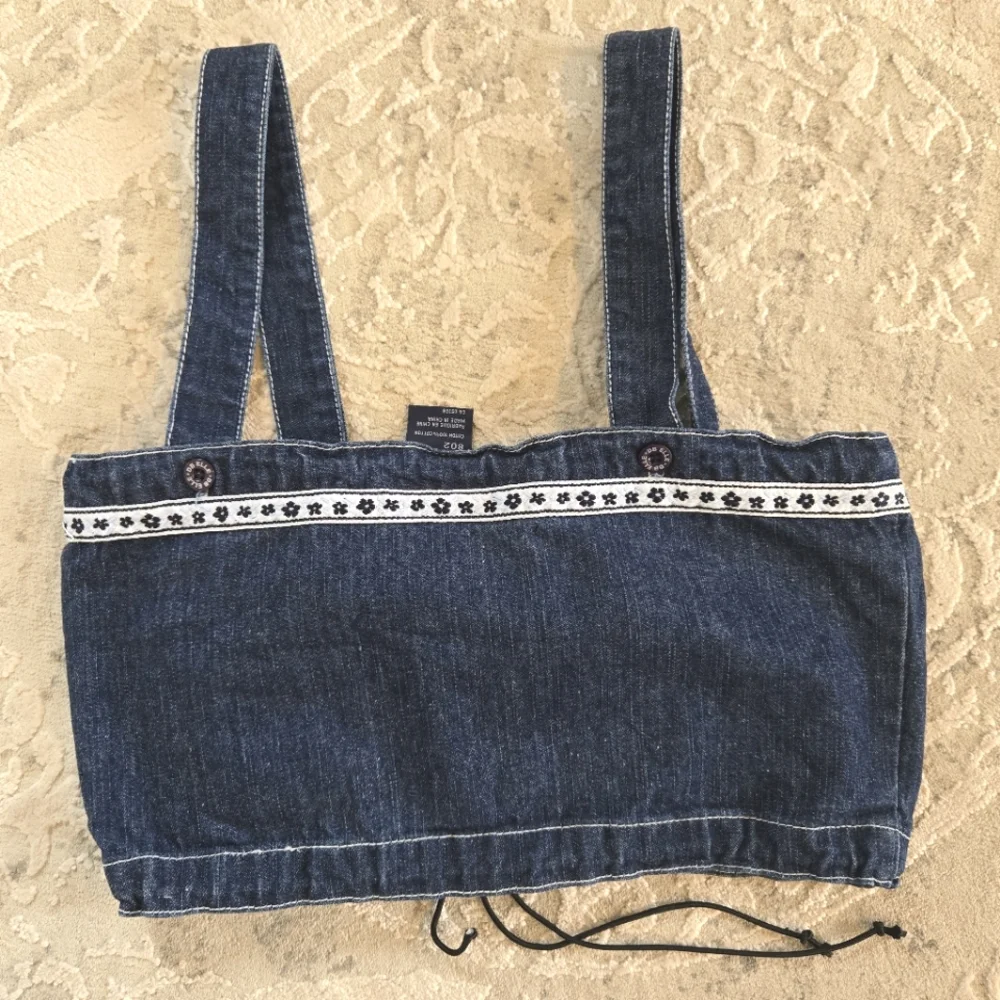 Vintage Y2K David Brandon Dark Blue Denim Drawstring Crop Top